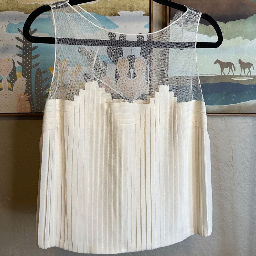 Vintage Akris Pleated Mesh Sleeveless Blouse, Cream, estimated size 8